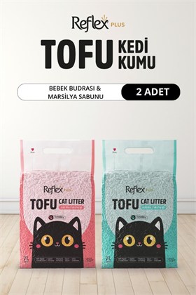 Reflex Tofu Marsilya Sabun Kokulu  ve Bebek Pudrası Kokulu  Kedi Kumu 2 Adet 7 Lt