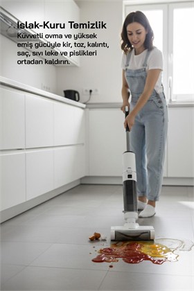 Sinbo SFC-4101 Şarjlı Islak Kuru Süpürge Beyaz – Vakum + Mop + Yıkama, BLDC Motor