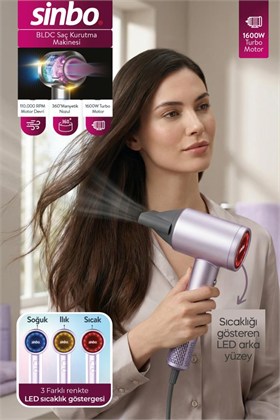 Sinbo SHD-1718 BLDC 1600W Profesyonel Saç Kurutma Makinesi - Mor – Manyetik Nozul & Sessiz Motor