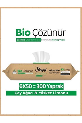 Sleepy Bio Çözünür Yüzey Temizlik Havlusu&mendili Çay Ağacı&misket Limonu 6x50 (300 YAPRAK)