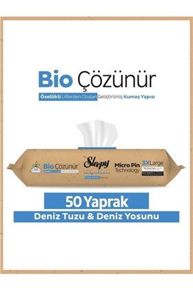 Sleepy Bio Çözünür Yüzey Temizlik Havlusu&mendili Deniz Tuzu&yosun 50 Yaprak