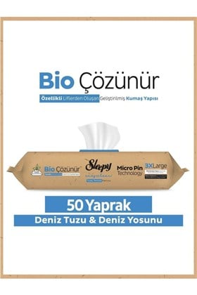 Sleepy Bio Çözünür Yüzey Temizlik Havlusu&mendili Deniz Tuzu&yosun 50 Yaprak