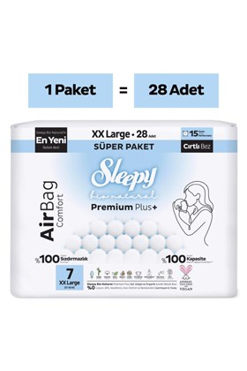 Sleepy Bio Natural Premium Plus Airbag Comfort Süper Paket Bebek Bezi 7 Numara Xxlarge 28 Adet