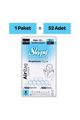 Sleepy Bio Natural Premium Plus Airbag Comfort Süper Paket Bebek Bezi 4 Numara Maxi 52 Adet