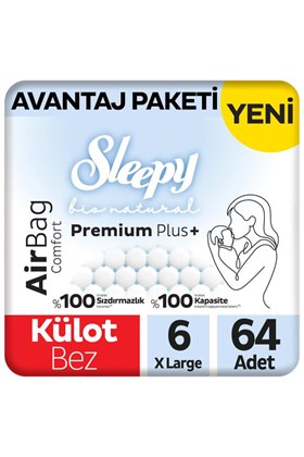 Sleepy Bio Natural Premium Plus Airbag Comfort Avantaj Paketi Külot Bez 6 Numara Xlarge 64 Adet