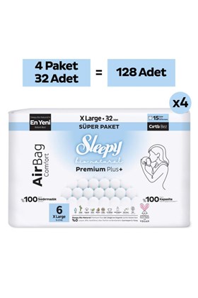 Sleepy Bio Natural Premium Plus Airbag Comfort Ultra Paket Bebek Bezi 6 Numara Xlarge 128 Adet