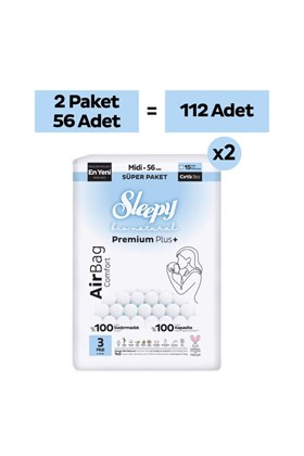 Sleepy Bio Natural Premium Plus Airbag Comfort Avantaj Paketi Bebek Bezi 3 Numara Midi 112 Adet