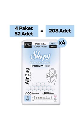 Sleepy Bio Natural Premium Plus Airbag Comfort Ultra Paket Bebek Bezi 4 Numara Maxi 208 Adet
