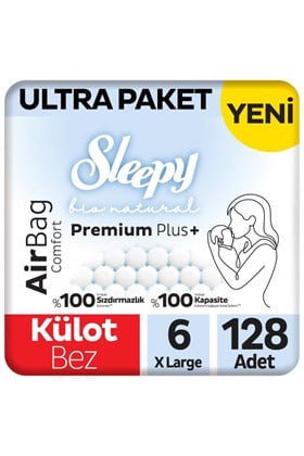 Sleepy Bio Natural Premium Plus Airbag Comfort Ultra Paket Külot Bez 6 Numara Xlarge 128 Adet