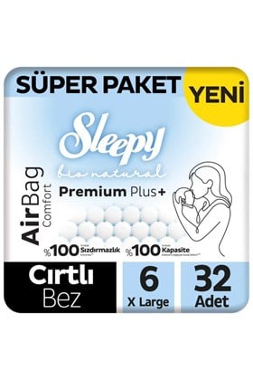 Sleepy Bio Natural Premium Plus Airbag Comfort Süper Paket Bebek Bezi 6 Numara Xlarge 32 Adet