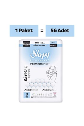 Sleepy Bio Natural Premium Plus Airbag Comfort Süper Paket Bebek Bezi 3 Numara Midi 56 Adet