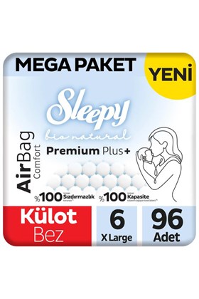 Sleepy Bio Natural Premium Plus Airbag Comfort Mega Paket Külot Bez 6 Numara Xlarge 96 Adet