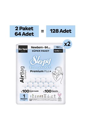 Sleepy Bio Natural Premium Plus Airbag Comfort Avantaj Paketi Bebek Bezi 1 Numara Newborn 128 Adet