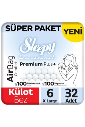 Sleepy Bio Natural Premium Plus Airbag Comfort Süper Paket Külot Bez 6 Numara Xlarge 32 Adet