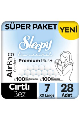 Sleepy Bio Natural Premium Plus Airbag Comfort Süper Paket Bebek Bezi 7 Numara Xxlarge 28 Adet