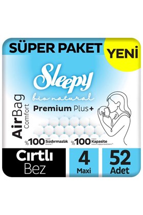 Sleepy Bio Natural Premium Plus Airbag Comfort Süper Paket Bebek Bezi 4 Numara Maxi 52 Adet