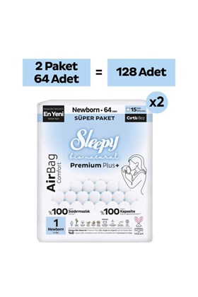 Sleepy Bio Natural Premium Plus Airbag Comfort Avantaj Paketi Bebek Bezi 1 Numara Newborn 128 Adet