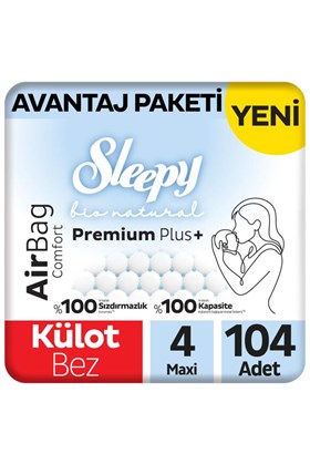 Sleepy Bio Natural Premium Plus Airbag Comfort Avantaj Paketi Külot Bez 4 Numara Maxi 104 Adet