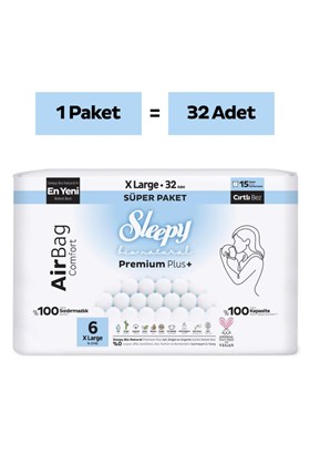 Sleepy Bio Natural Premium Plus Airbag Comfort Süper Paket Bebek Bezi 6 Numara Xlarge 32 Adet