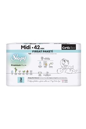 Sleepy Bio Natural Premium Plus Fırsat Paketi Bebek Bezi 3 Numara Midi 42 adet