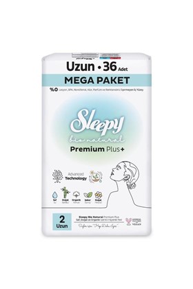 Sleepy Bio Natural Premium Plus Hijyenik Ped Mega Paket Uzun 36 Adet