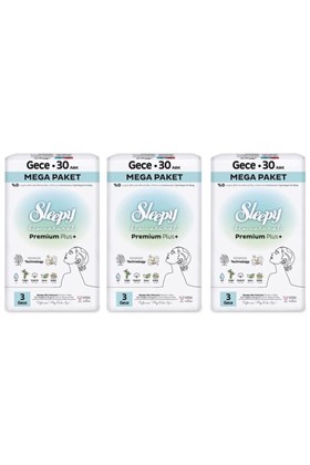 Sleepy Bio Natural Premium Plus Hijyenik Ped Mega Paket Gece 30X3 (90 Adet)