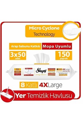 Sleepy Easy Clean Arap Sabunu Katkılı Mopa Uyumlu Yer Temizlik Havlusu&mendili 3x50 (150 YAPRAK)