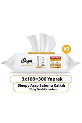 Sleepy Easy Clean Arap Sabunu Katkılı Yüzey Temizlik Havlusu&mendili 3x100 (300 YAPRAK)