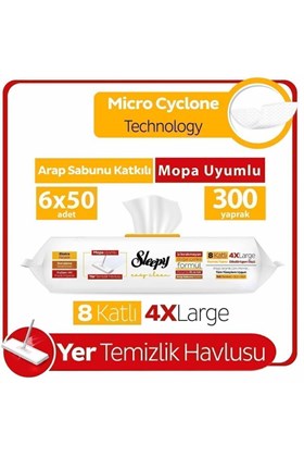 Sleepy Easy Clean Arap Sabunu Katkılı Mopa Uyumlu Yer Temizlik Havlusu&mendili 6x50 (300 YAPRAK)