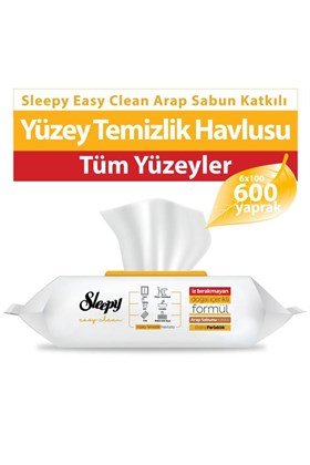 Sleepy Easy Clean Arap Sabunu Katkılı Yüzey Temizlik Havlusu&mendili 6x100 (600 YAPRAK)