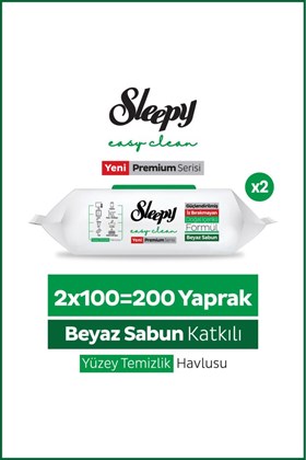 Sleepy Easy Clean Premium Beyaz Sabun Katkılı Yüzey Temizlik Havlusu Mendili 2x100 (200 Yaprak)
