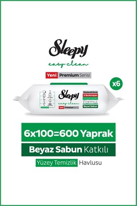 Sleepy Easy Clean Premium Beyaz Sabun Katkılı Yüzey Temizlik Havlusu Mendili 6x100 (600 Yaprak)
