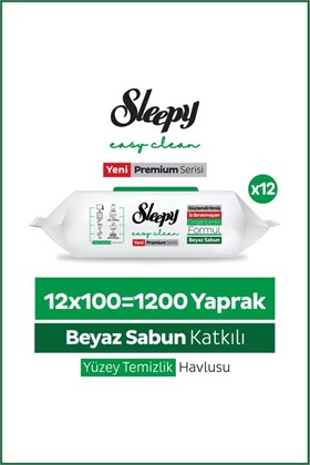 Sleepy Easy Clean Premium Beyaz Sabun Katkılı Yüzey Temizlik Havlusu Mendili 12x100 (1200 Yaprak)