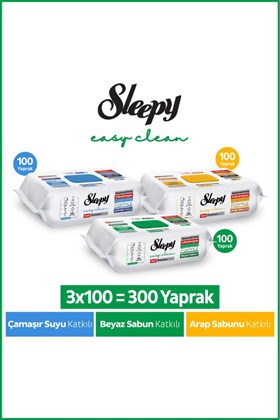 Sleepy Easy Clean Premium Beyaz Sabun+Çamaşır Suyu+Arap Sabunu Yüzey Temizlik Havlusu Mendili 300 Yaprak