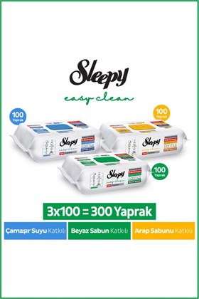 Sleepy Easy Clean Premium Beyaz Sabun+Çamaşır Suyu+Arap Sabunu Yüzey Temizlik Havlusu Mendili 300 Yaprak