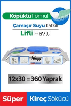 Sleepy Easy Clean Süper Kireç Sökücü Yüzey Temizlik Havlusu&mendili 12x30 (360 YAPRAK)