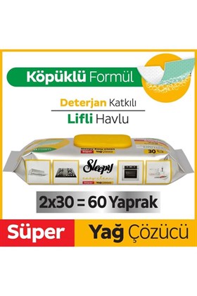 Sleepy Easy Clean Süper Yağ Çözücü Yüzey Temizlik Havlusu&mendili 2x30 (60 YAPRAK)