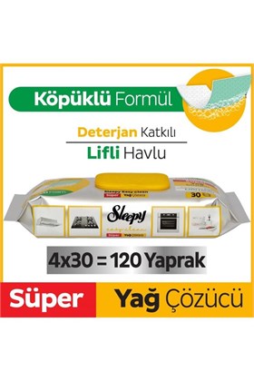 Sleepy Easy Clean Süper Yağ Çözücü Yüzey Temizlik Havlusu&mendili 4x30 (120 YAPRAK)
