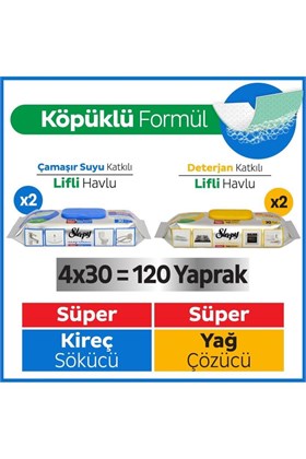 Sleepy Easy Clean Süper Yağ Çözücü&kireç Sökücü Yüzey Temizlik Havlusu&mendili 4x30 (120 YAPRAK)