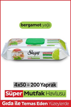 Sleepy Easy Clean Süper Yüzey Temizlik Mutfak Havlusu&mendili Bergamot Yağlı 4x50 (200 YAPRAK)