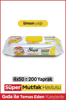 Sleepy Easy Clean Süper Yüzey Temizlik Mutfak Havlusu&mendili Limon Yağlı 4x50 (200 YAPRAK)