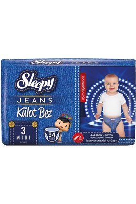 Sleepy Külot Bebek Bezi Jeans Jumbo Beden:3 (4-9Kg) Midi 34 Adet