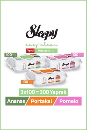 Sleepy Meyve Serisi Yüzey Temizlik Havlusu Mendili Portakal+Ananas+Pomelo 3x100 (300 Yaprak)