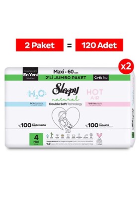 Sleepy Natural Double Soft Avantajlı Mega Paket Bebek Bezi 4 Numara Maxi 120 Adet