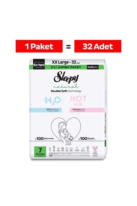 Sleepy Natural Double Soft Avantajlı Mega Paket Bebek Bezi 7 Numara Xxlarge 32 Adet