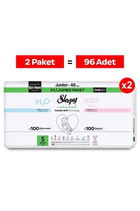 Sleepy Natural Double Soft Avantajlı Mega Paket Bebek Bezi 5 Numara Junior 96 Adet