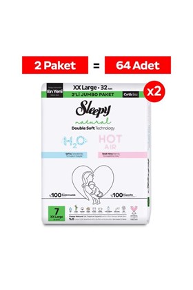 Sleepy Natural Double Soft Avantajlı Mega Paket Bebek Bezi 7 Numara Xxlarge 64 Adet