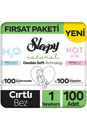 Sleepy Natural Double Soft Fırsat Paketi Bebek Bezi 1 Numara Newborn 100 Adet