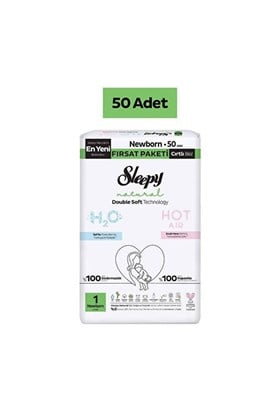 Sleepy Natural Double Soft Fırsat Paketi Bebek Bezi 1 Numara Newborn 50 Adet