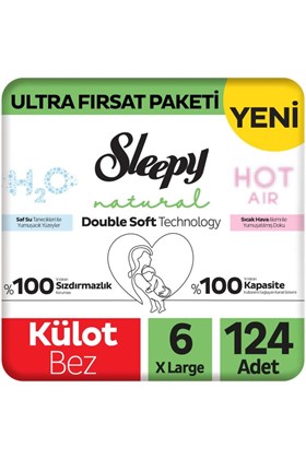 Sleepy Natural Double Soft Ultra Fırsat Paketi Külot Bez 6 Numara Xlarge 124 Adet